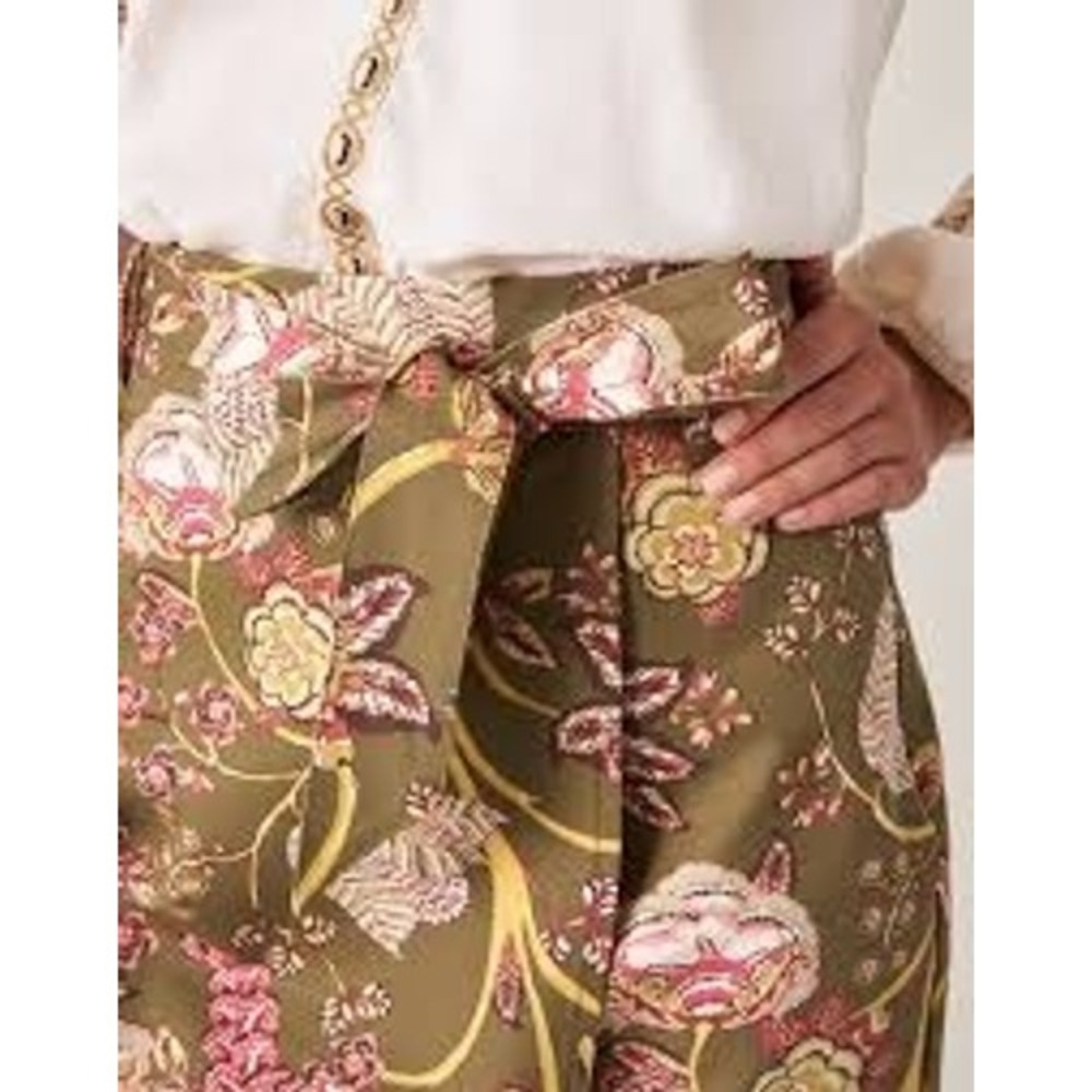 Spartina 449 Linden Olive Green Floral Wrap Mini Skirt with Tie Waist XXL